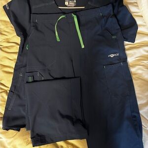 Dark Blue Scrub Set with Green Accents